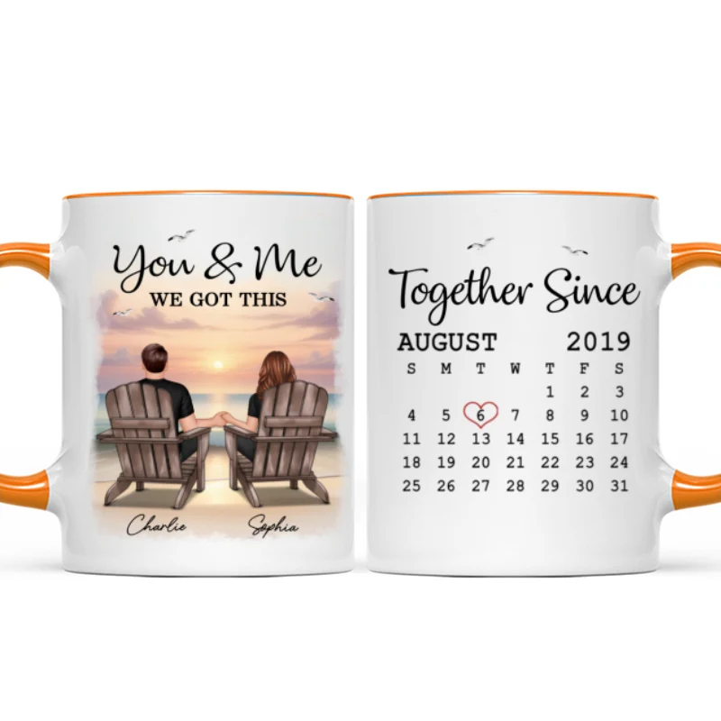 Eternal Sunset Beach Couple Back View Anniversary Calendar Personalized Mug,  Gift, Anniversary Gift For Him, For Her - Image 16