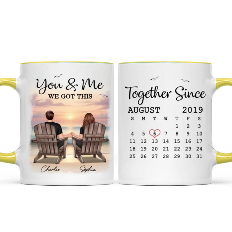 Eternal Sunset Beach Couple Back View Anniversary Calendar Personalized Mug,  Gift, Anniversary Gift For Him, For Her - Image 17