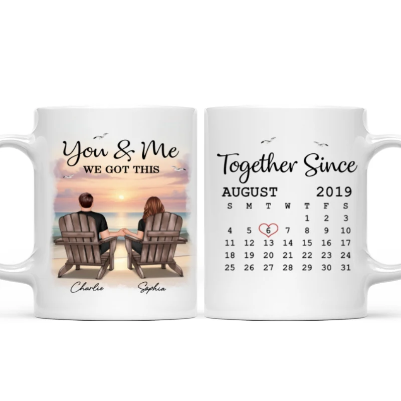 Eternal Sunset Beach Couple Back View Anniversary Calendar Personalized Mug,  Gift, Anniversary Gift For Him, For Her - Image 18