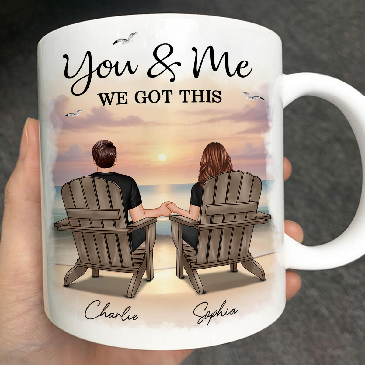 Eternal Sunset Beach Couple Back View Anniversary Calendar Personalized Mug,  Gift, Anniversary Gift For Him, For Her - Image 4