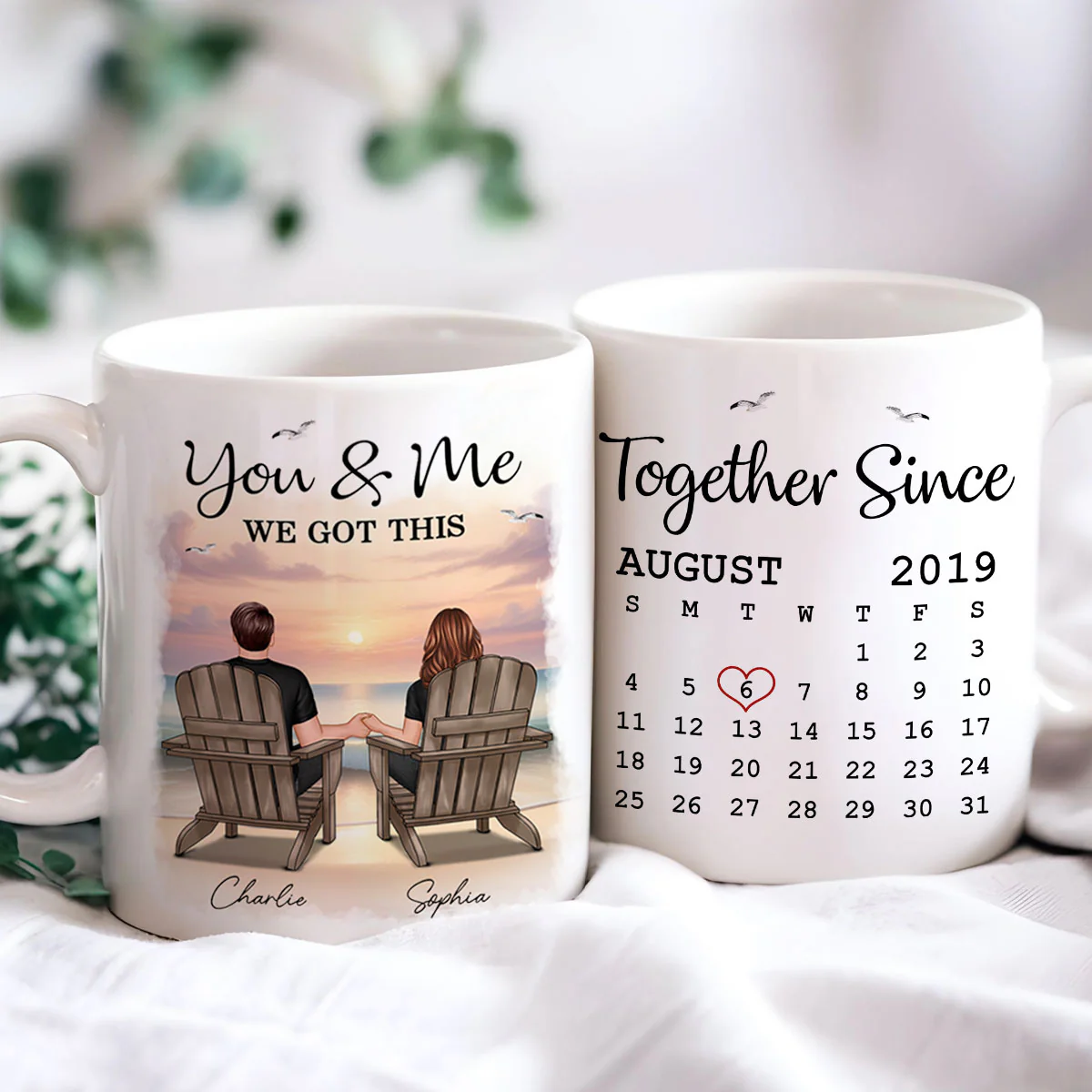 Eternal Sunset Beach Couple Back View Anniversary Calendar Personalized Mug,  Gift, Anniversary Gift For Him, For Her - Image 5