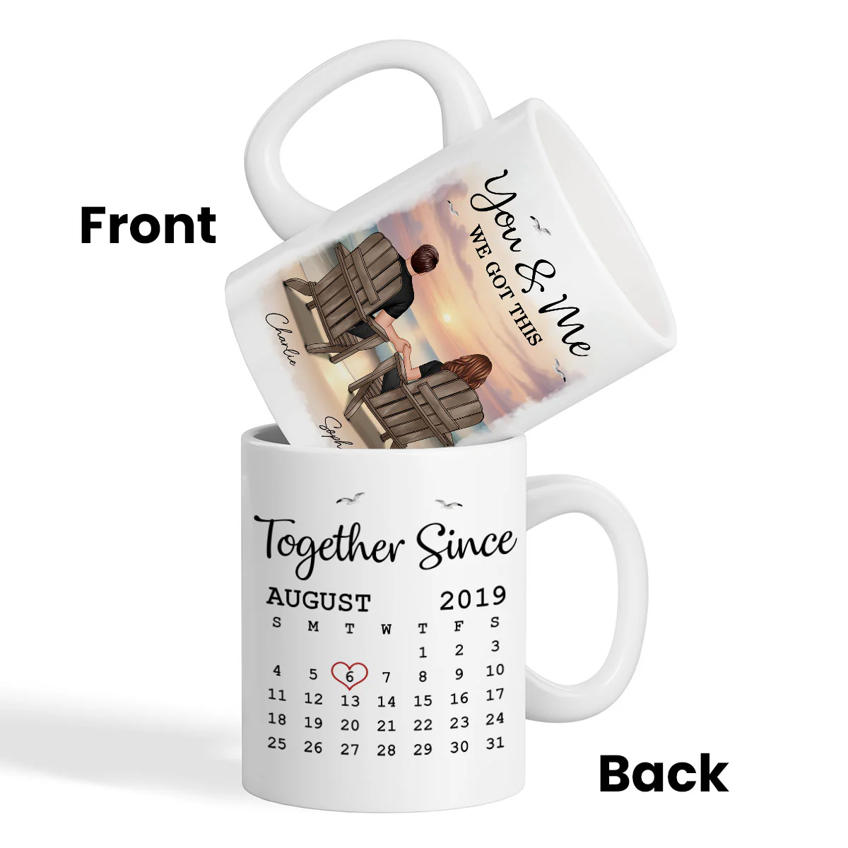 Eternal Sunset Beach Couple Back View Anniversary Calendar Personalized Mug,  Gift, Anniversary Gift For Him, For Her - Image 7