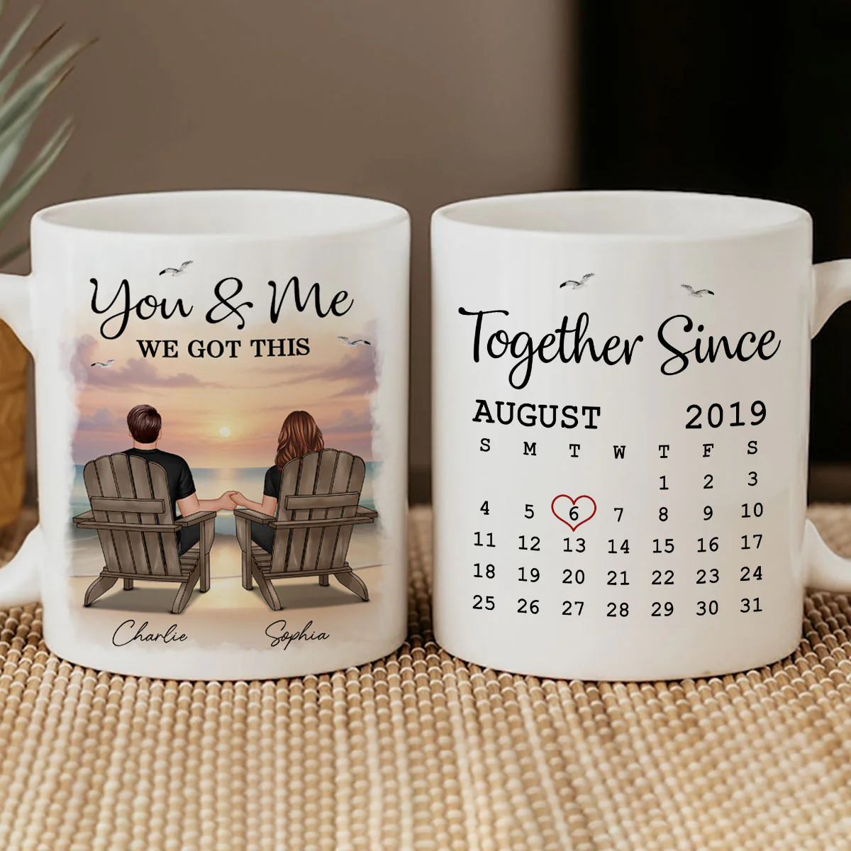 Eternal Sunset Beach Couple Back View Anniversary Calendar Personalized Mug,  Gift, Anniversary Gift For Him, For Her - Image 8