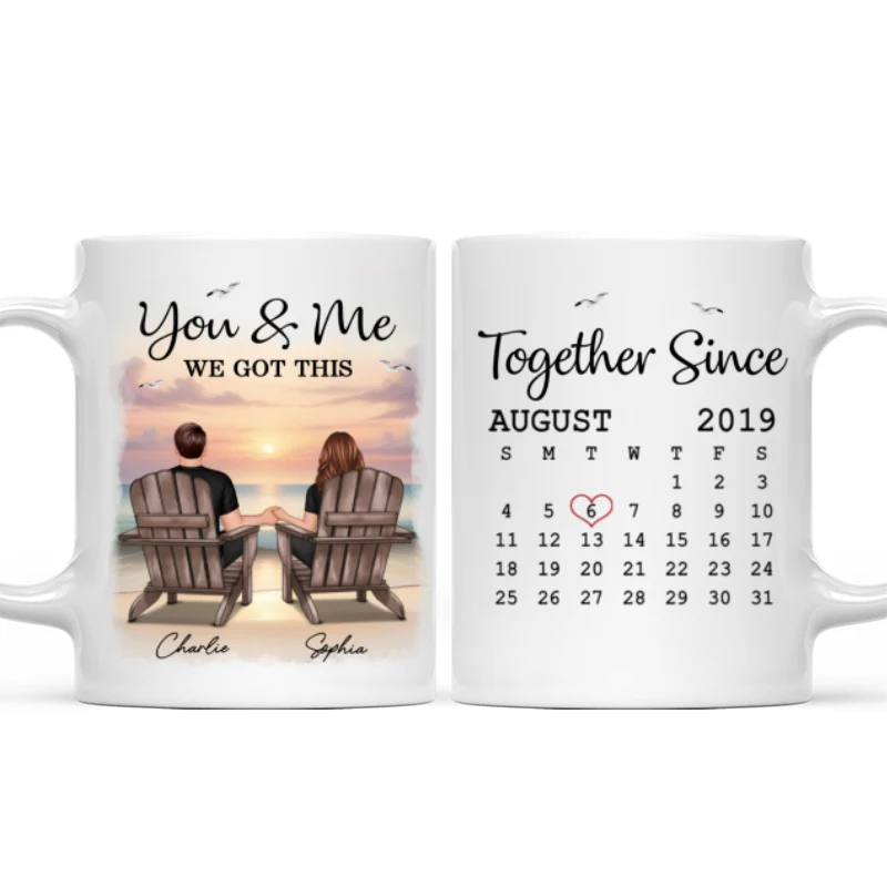 Eternal Sunset Beach Couple Back View Anniversary Calendar Personalized Mug,  Gift, Anniversary Gift For Him, For Her - Image 9