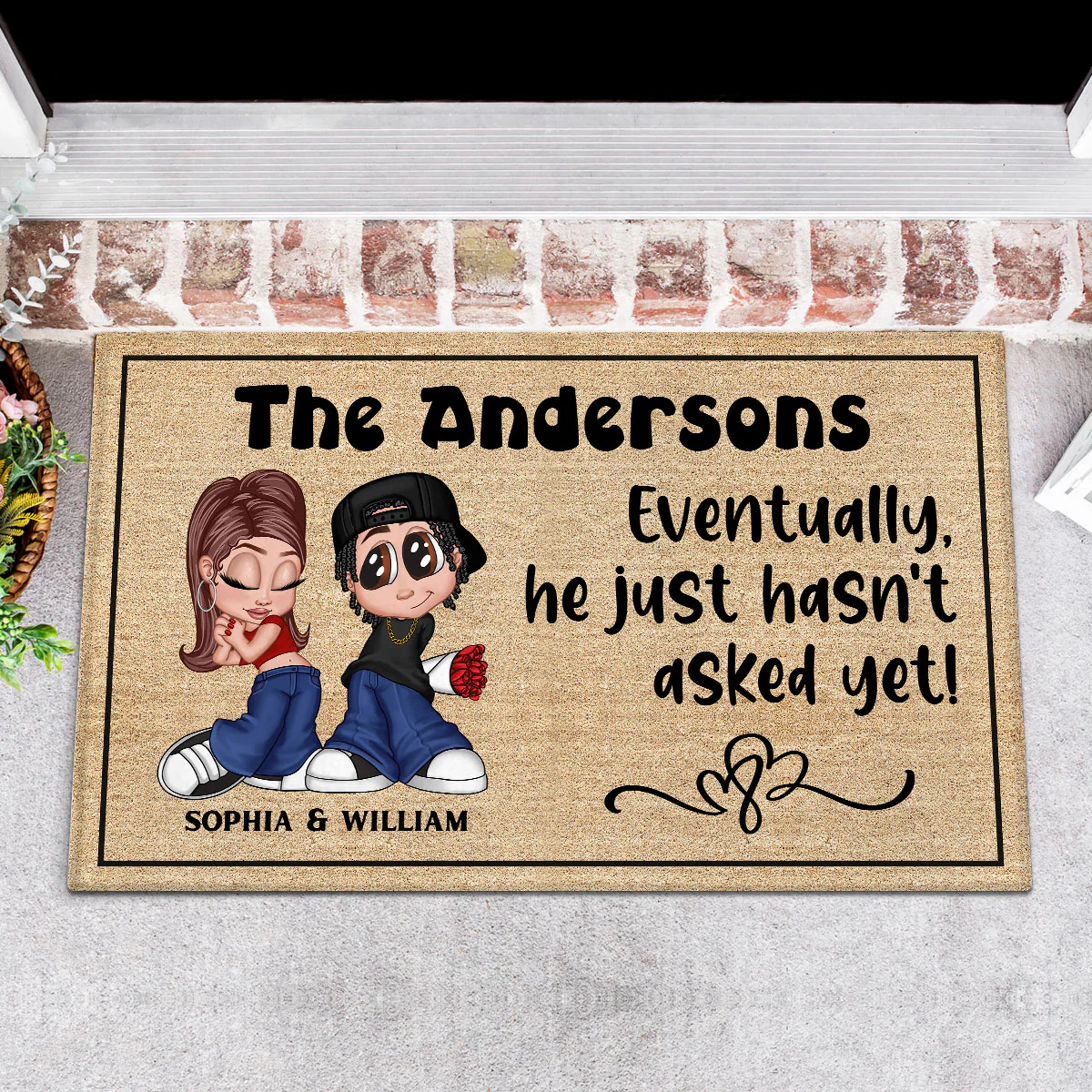 Eventually He Hasn‘t Asked Yet Y2K Couple Funny Housewarming Gift Personalized Doormat
