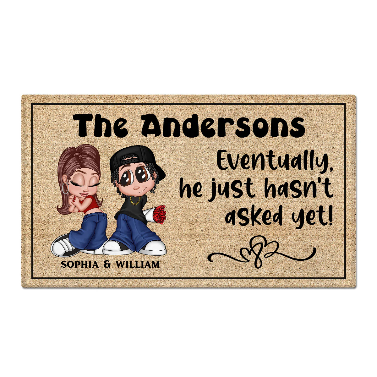 Eventually He Hasn‘t Asked Yet Y2K Couple Funny Housewarming Gift Personalized Doormat - Image 2