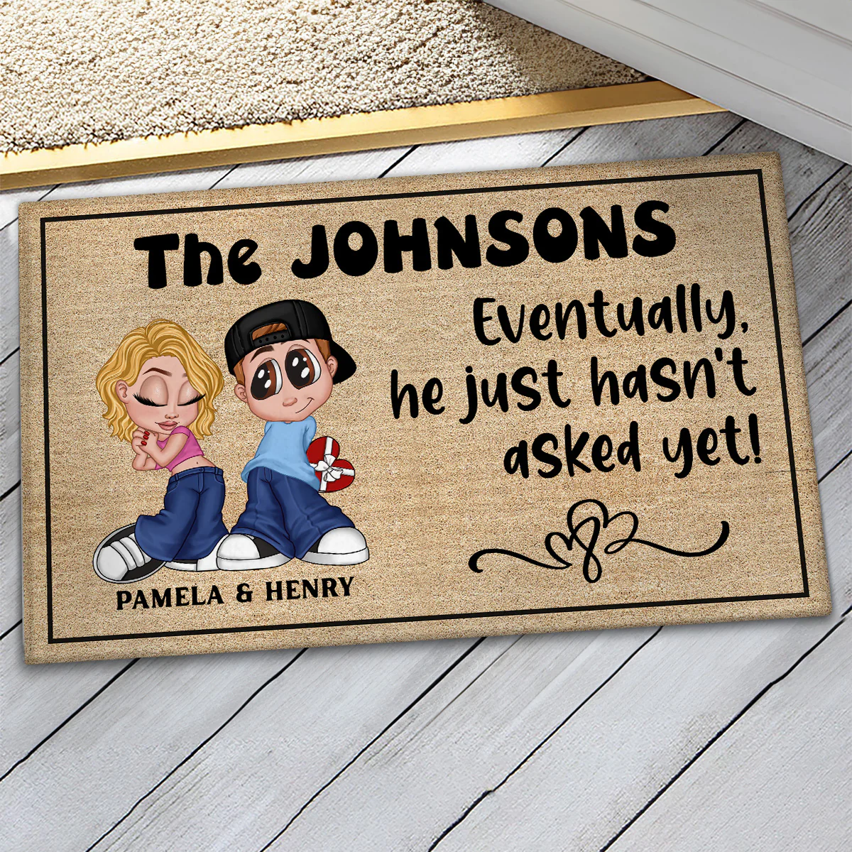 Eventually He Hasn‘t Asked Yet Y2K Couple Funny Housewarming Gift Personalized Doormat - Image 3