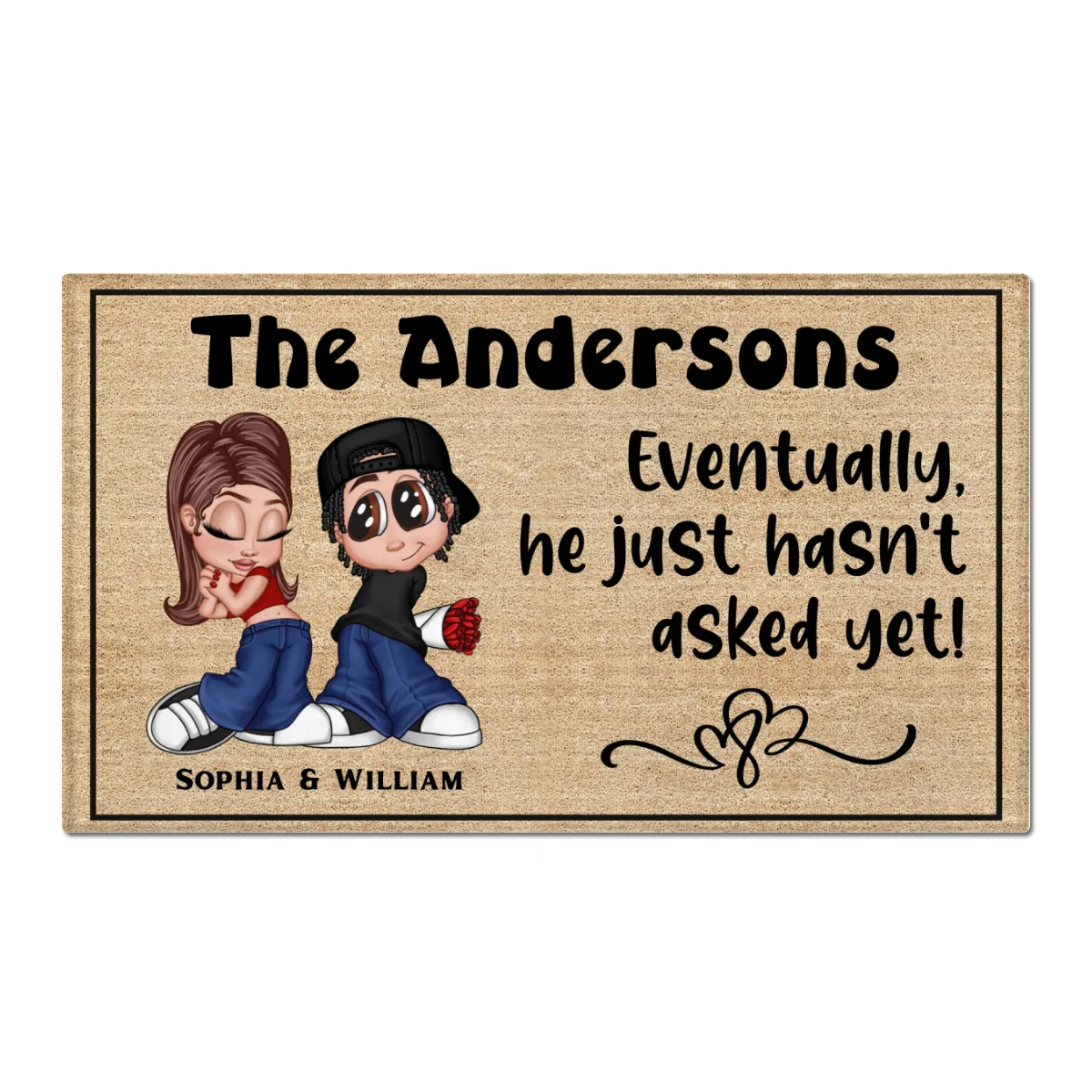 Eventually He Hasn‘t Asked Yet Y2K Couple Funny Housewarming Gift Personalized Doormat - Image 6