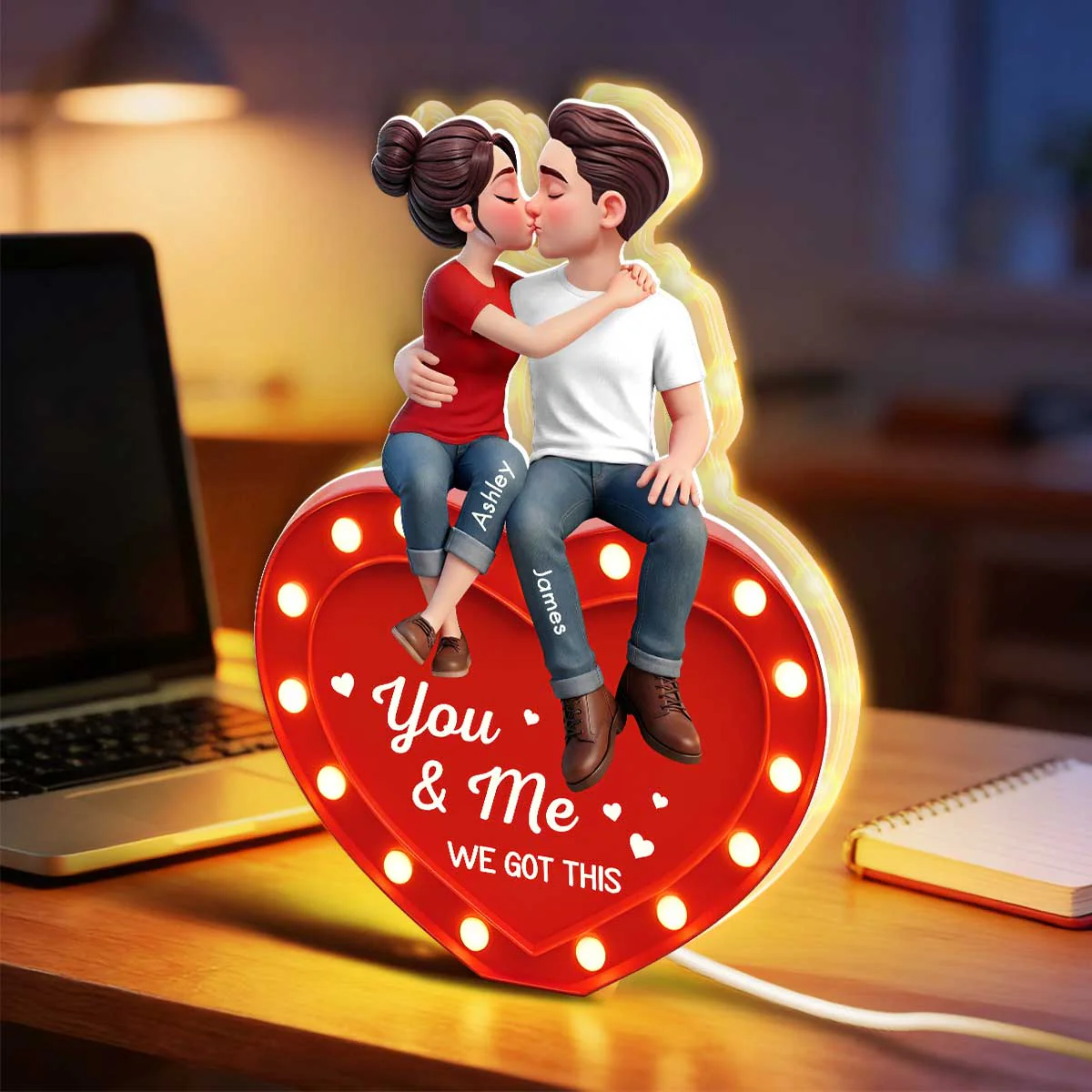 Everlasting Heart LOVE Couple Sitting Kissing - Personalized Light Box - Valentine's Day Gift For Couple, For Him, For Her - Image 2