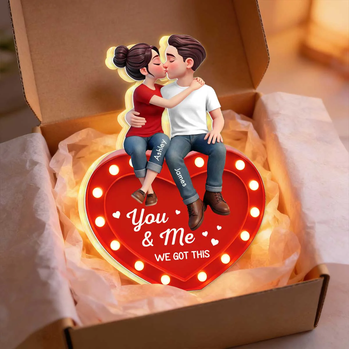 Everlasting Heart LOVE Couple Sitting Kissing - Personalized Light Box - Valentine's Day Gift For Couple, For Him, For Her - Image 3