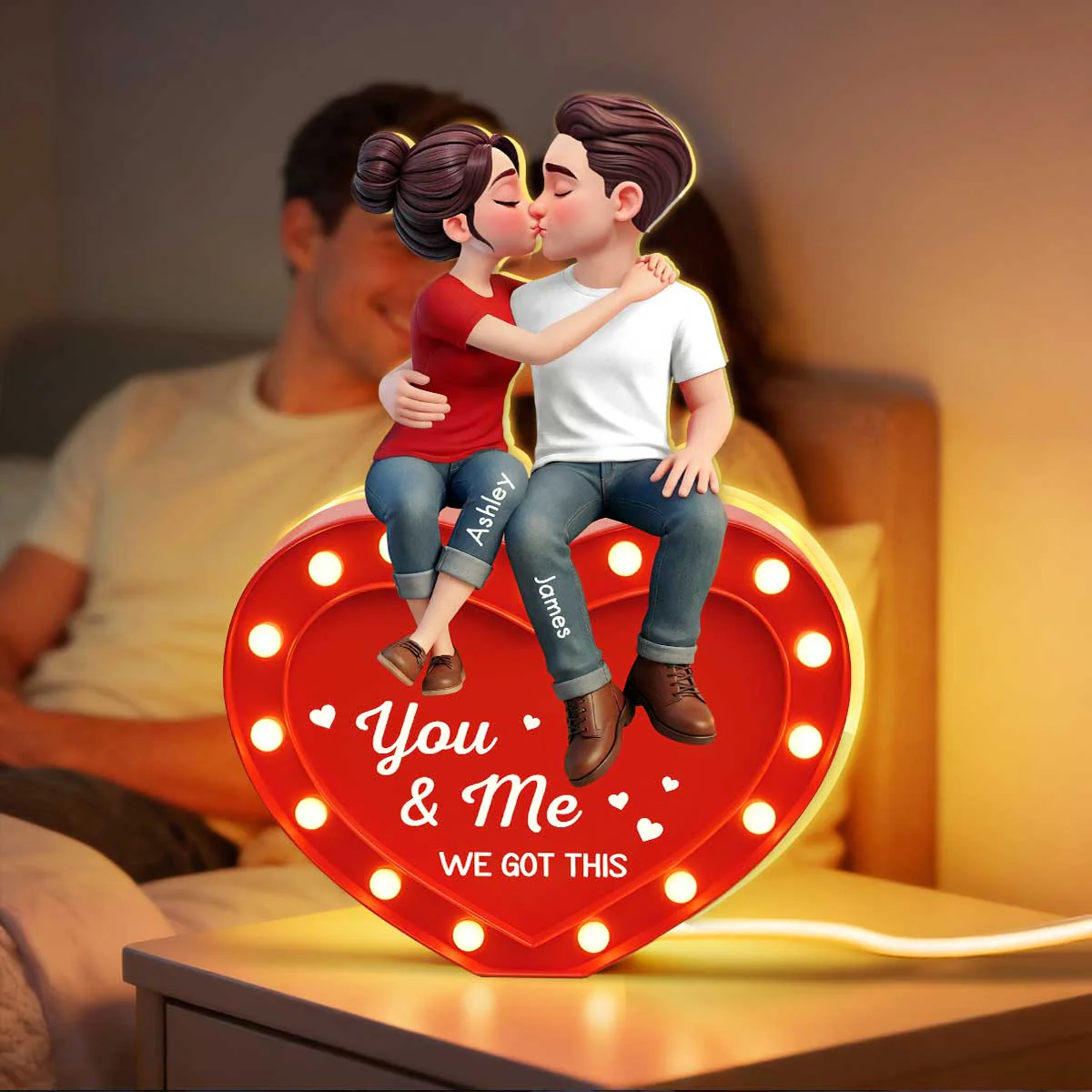 Everlasting Heart LOVE Couple Sitting Kissing - Personalized Light Box - Valentine's Day Gift For Couple, For Him, For Her - Image 4