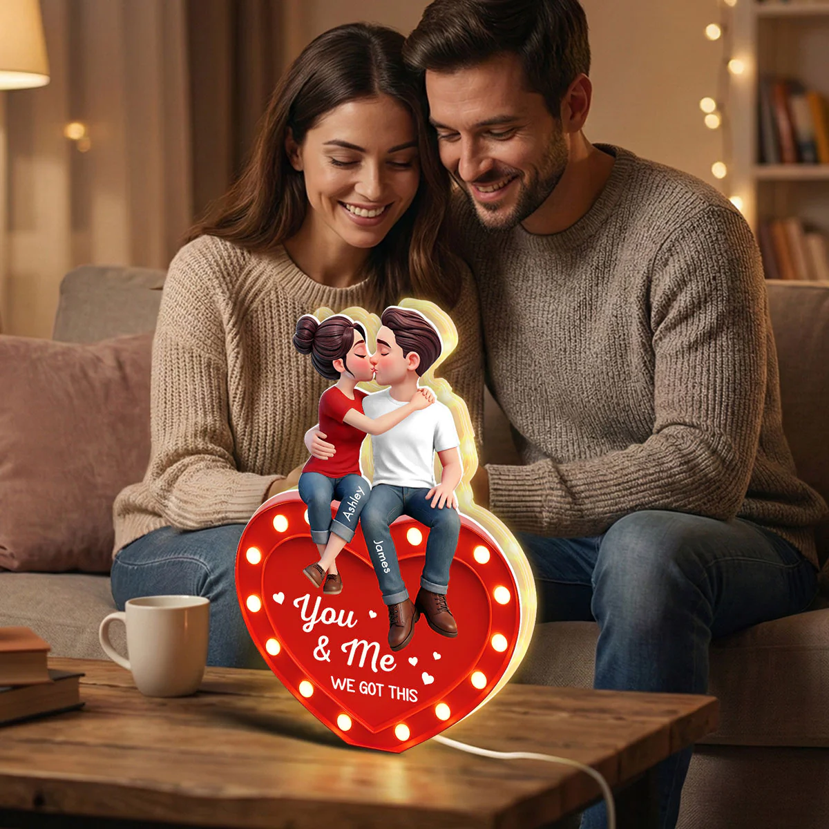 Everlasting Heart LOVE Couple Sitting Kissing - Personalized Light Box - Valentine's Day Gift For Couple, For Him, For Her - Image 6