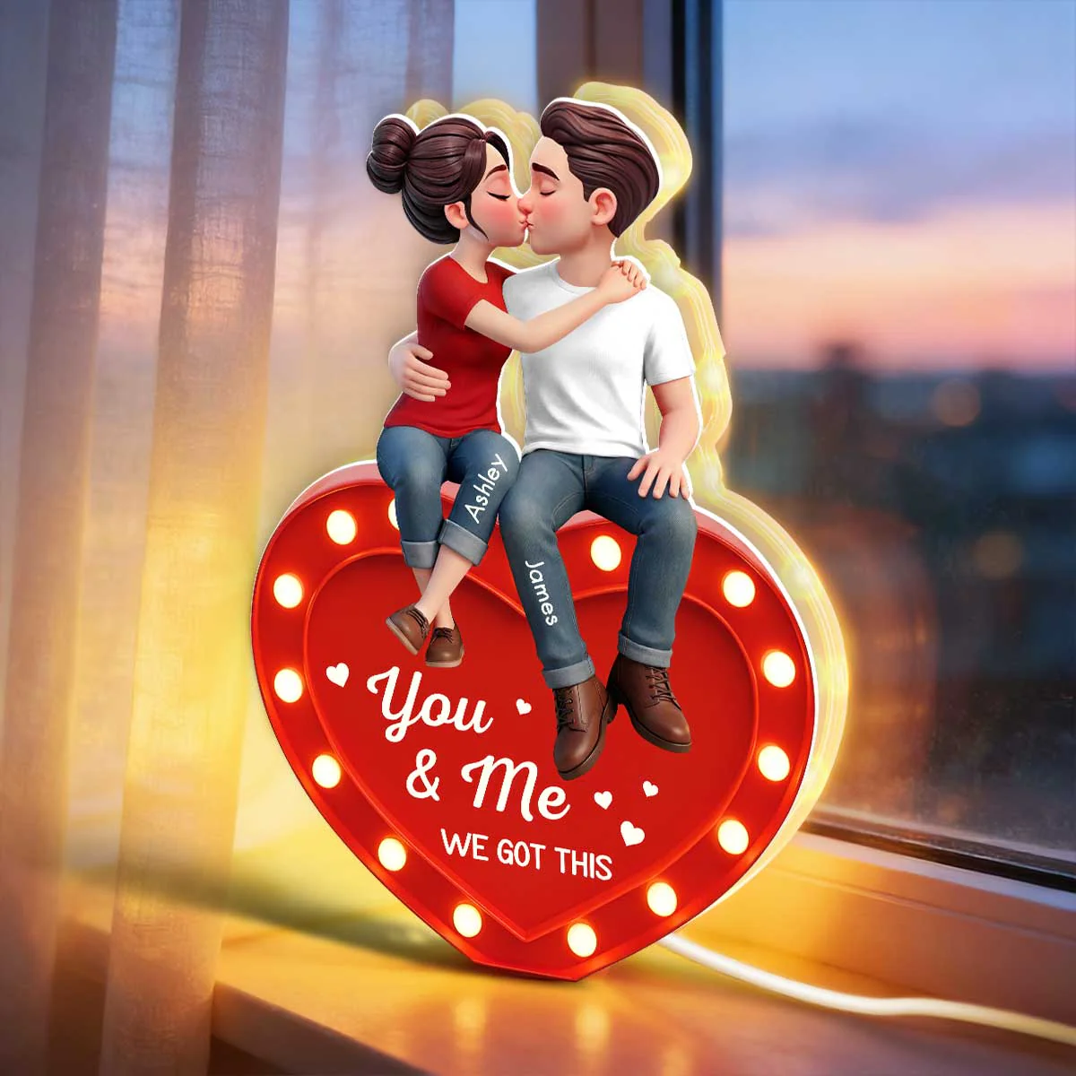 Everlasting Heart LOVE Couple Sitting Kissing - Personalized Light Box - Valentine's Day Gift For Couple, For Him, For Her - Image 7