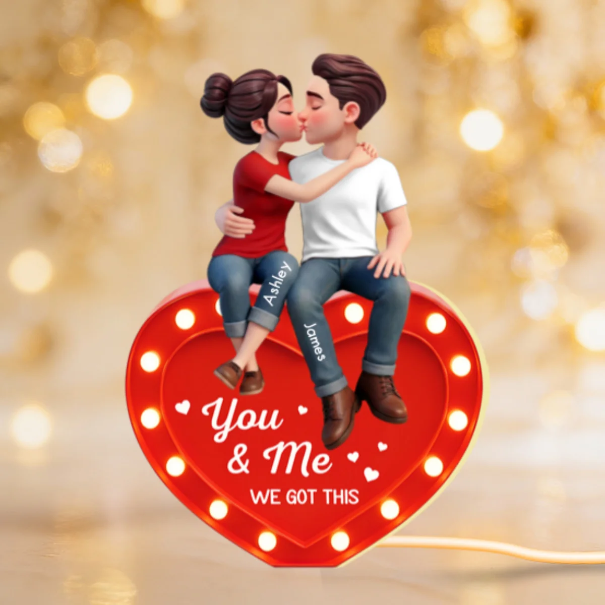 Everlasting Heart LOVE Couple Sitting Kissing - Personalized Light Box - Valentine's Day Gift For Couple, For Him, For Her - Image 9