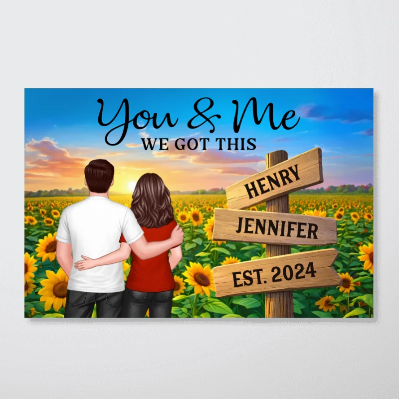 Everlasting Love Back View Couple Sunflower Field Sign Posts - Personalized Poster - Valentine's Day Gift For Couple - Image 10