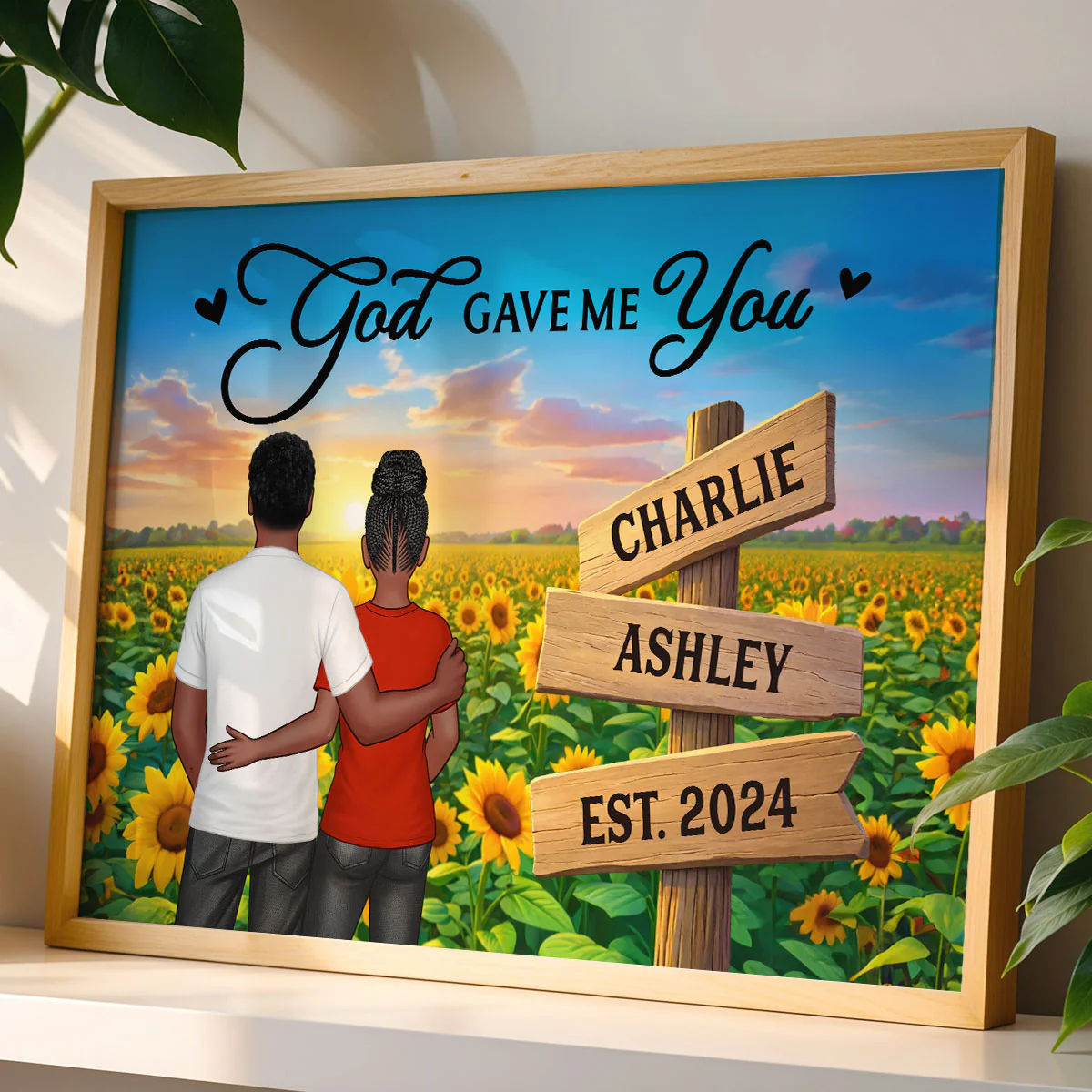 Everlasting Love Back View Couple Sunflower Field Sign Posts - Personalized Poster - Valentine's Day Gift For Couple - Image 4