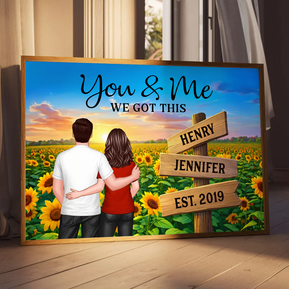 Everlasting Love Back View Couple Sunflower Field Sign Posts - Personalized Poster - Valentine's Day Gift For Couple - Image 5