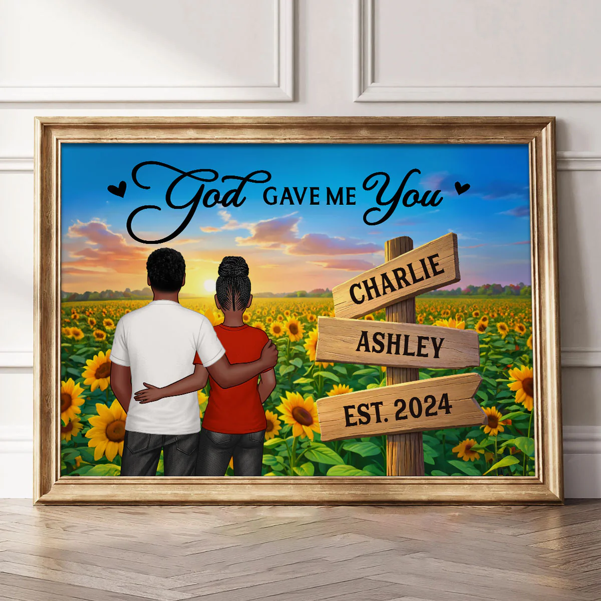 Everlasting Love Back View Couple Sunflower Field Sign Posts - Personalized Poster - Valentine's Day Gift For Couple - Image 7