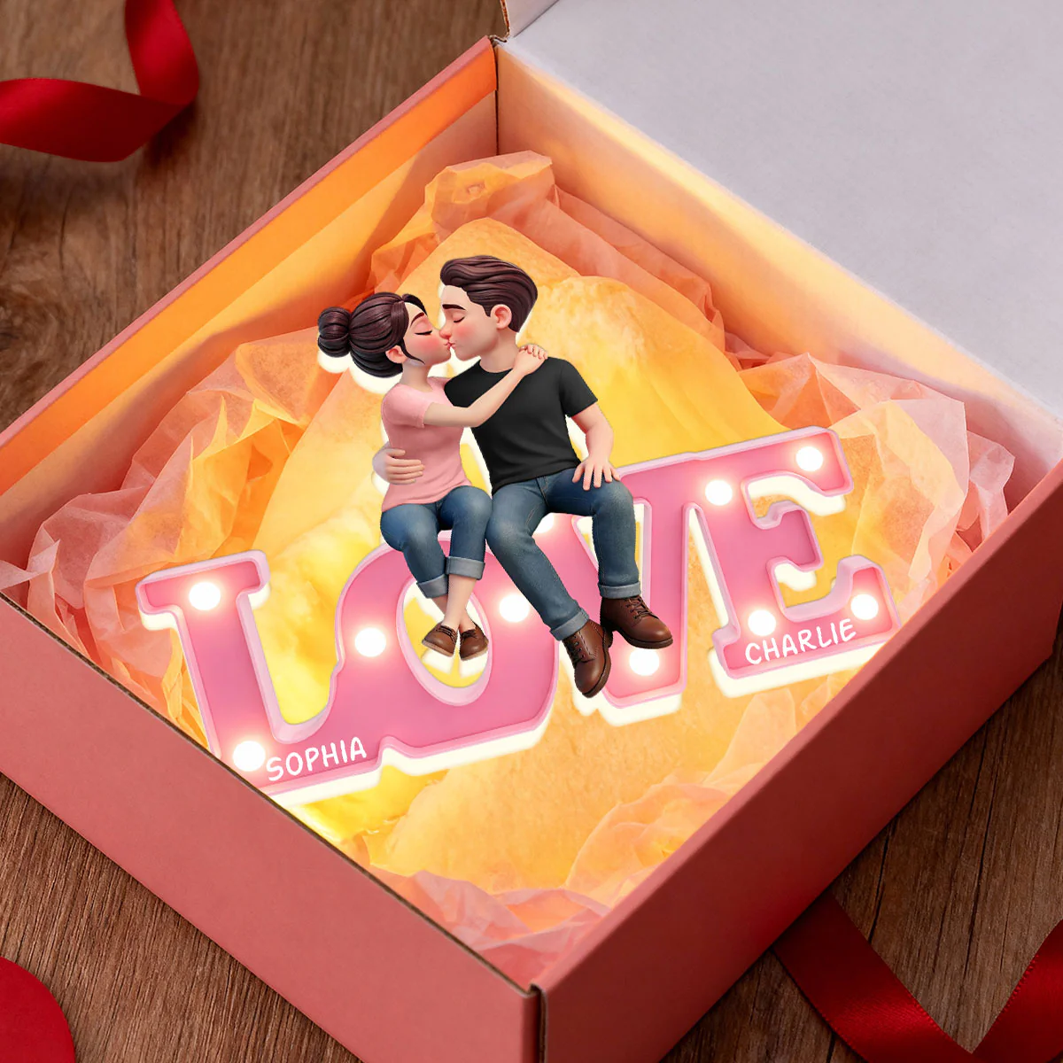 Everlasting LOVE Couple Sitting Kissing - Personalized Light Box - Valentine's Day Gift For Couple, For Him, For Her - Image 10