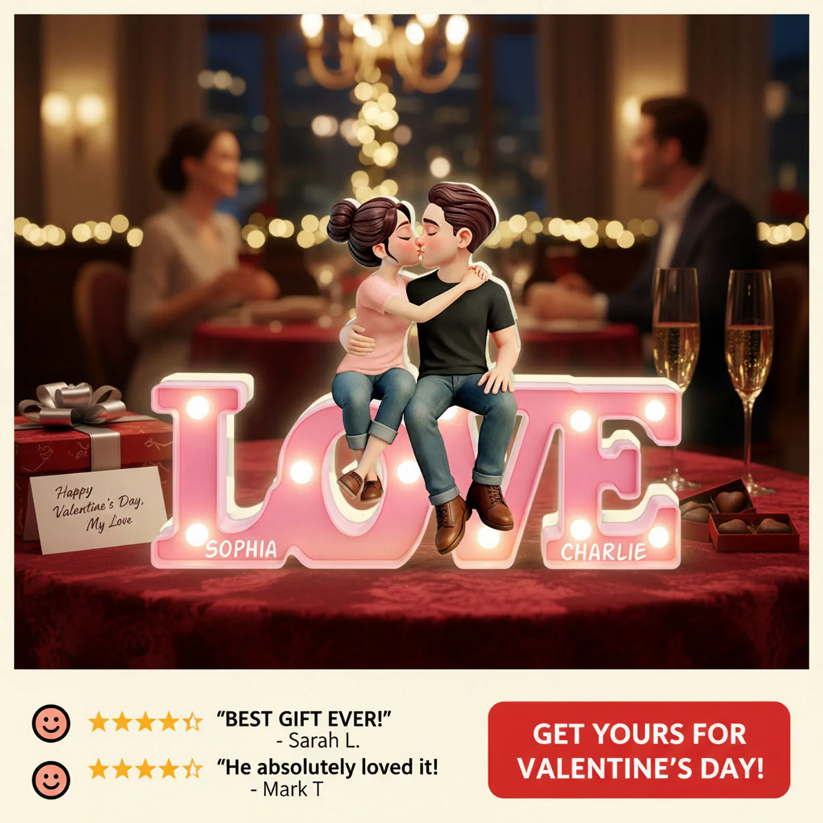 Everlasting LOVE Couple Sitting Kissing - Personalized Light Box - Valentine's Day Gift For Couple, For Him, For Her - Image 11