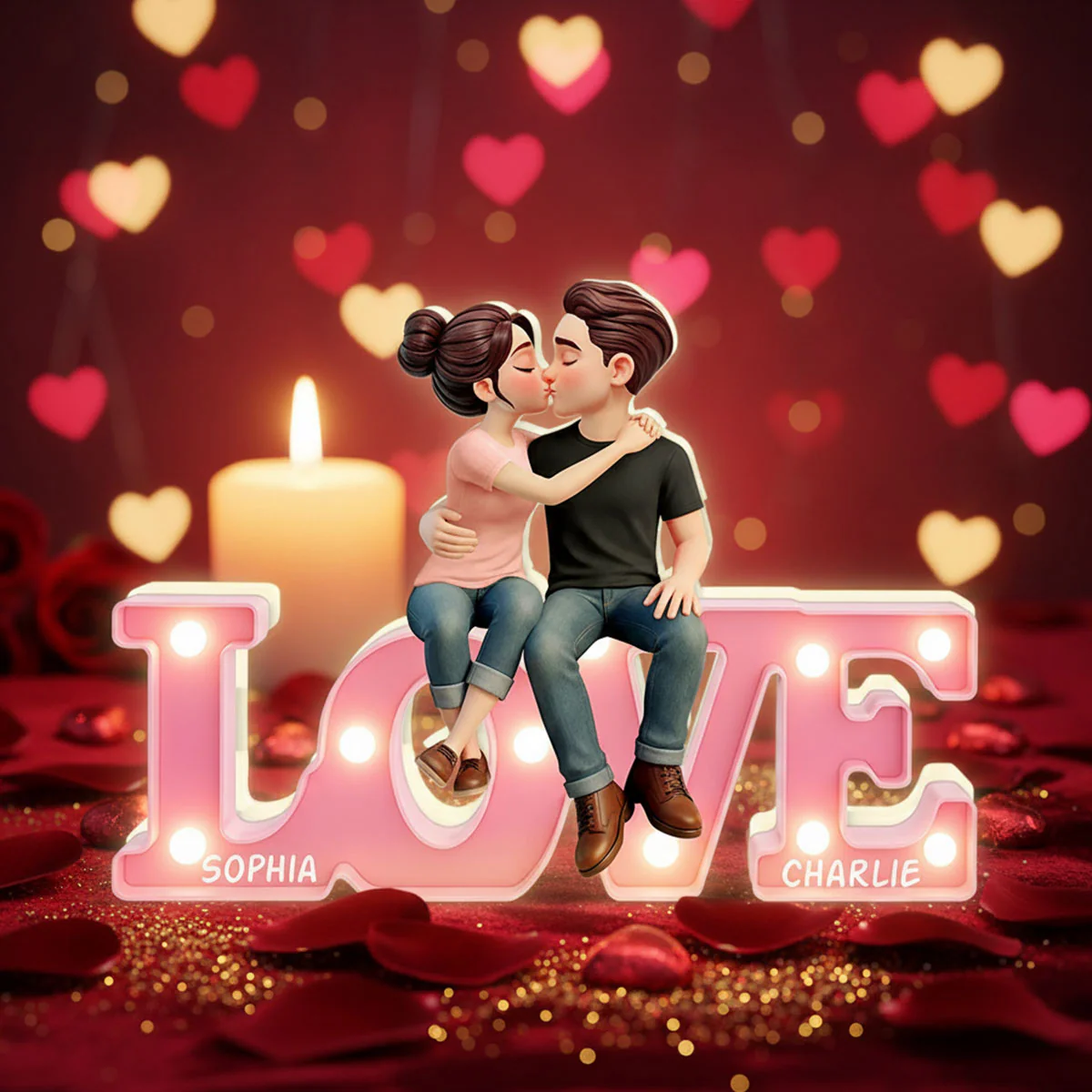 Everlasting LOVE Couple Sitting Kissing - Personalized Light Box - Valentine's Day Gift For Couple, For Him, For Her - Image 12