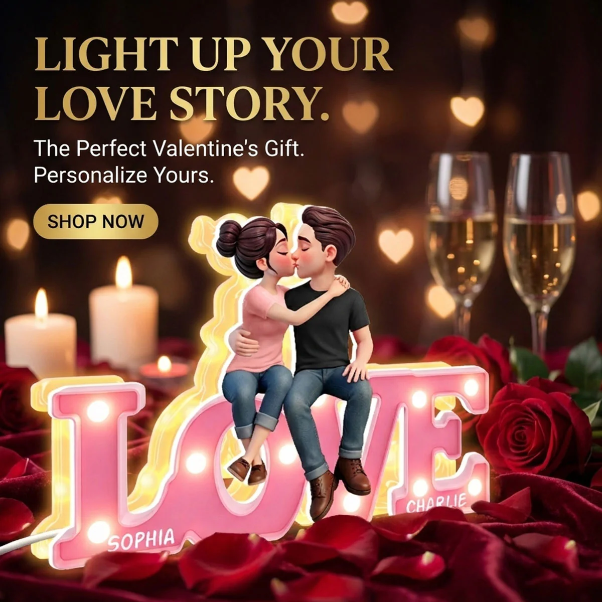 Everlasting LOVE Couple Sitting Kissing - Personalized Light Box - Valentine's Day Gift For Couple, For Him, For Her - Image 13