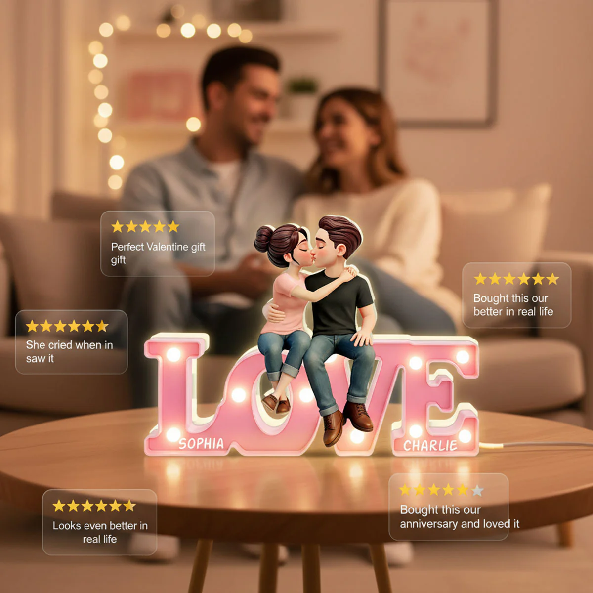 Everlasting LOVE Couple Sitting Kissing - Personalized Light Box - Valentine's Day Gift For Couple, For Him, For Her - Image 14