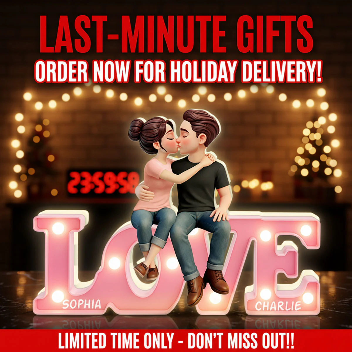 Everlasting LOVE Couple Sitting Kissing - Personalized Light Box - Valentine's Day Gift For Couple, For Him, For Her - Image 15