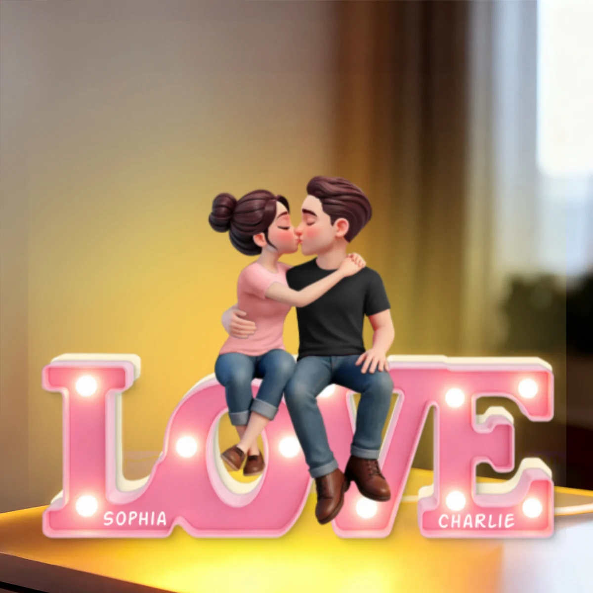 Everlasting LOVE Couple Sitting Kissing - Personalized Light Box - Valentine's Day Gift For Couple, For Him, For Her - Image 16