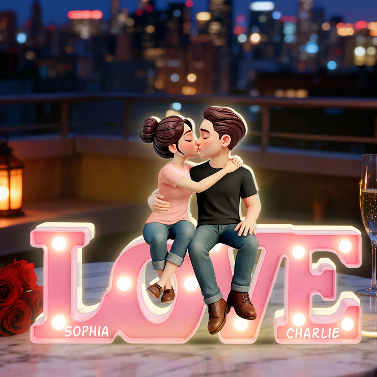 Everlasting LOVE Couple Sitting Kissing - Personalized Light Box - Valentine's Day Gift For Couple, For Him, For Her - Image 4