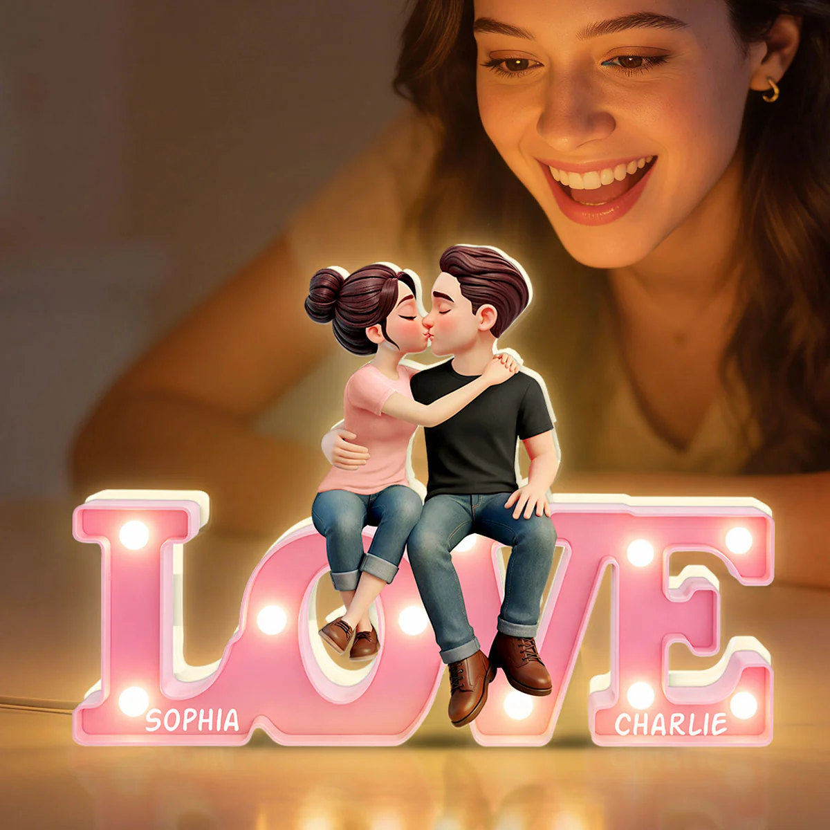 Everlasting LOVE Couple Sitting Kissing - Personalized Light Box - Valentine's Day Gift For Couple, For Him, For Her - Image 5