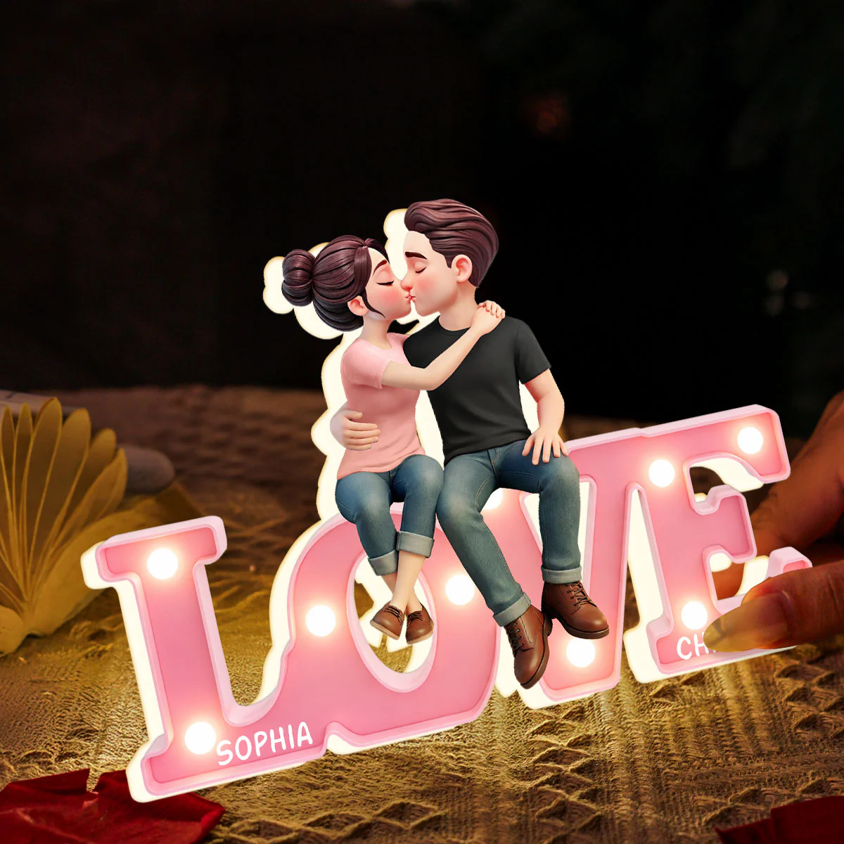 Everlasting LOVE Couple Sitting Kissing - Personalized Light Box - Valentine's Day Gift For Couple, For Him, For Her - Image 6