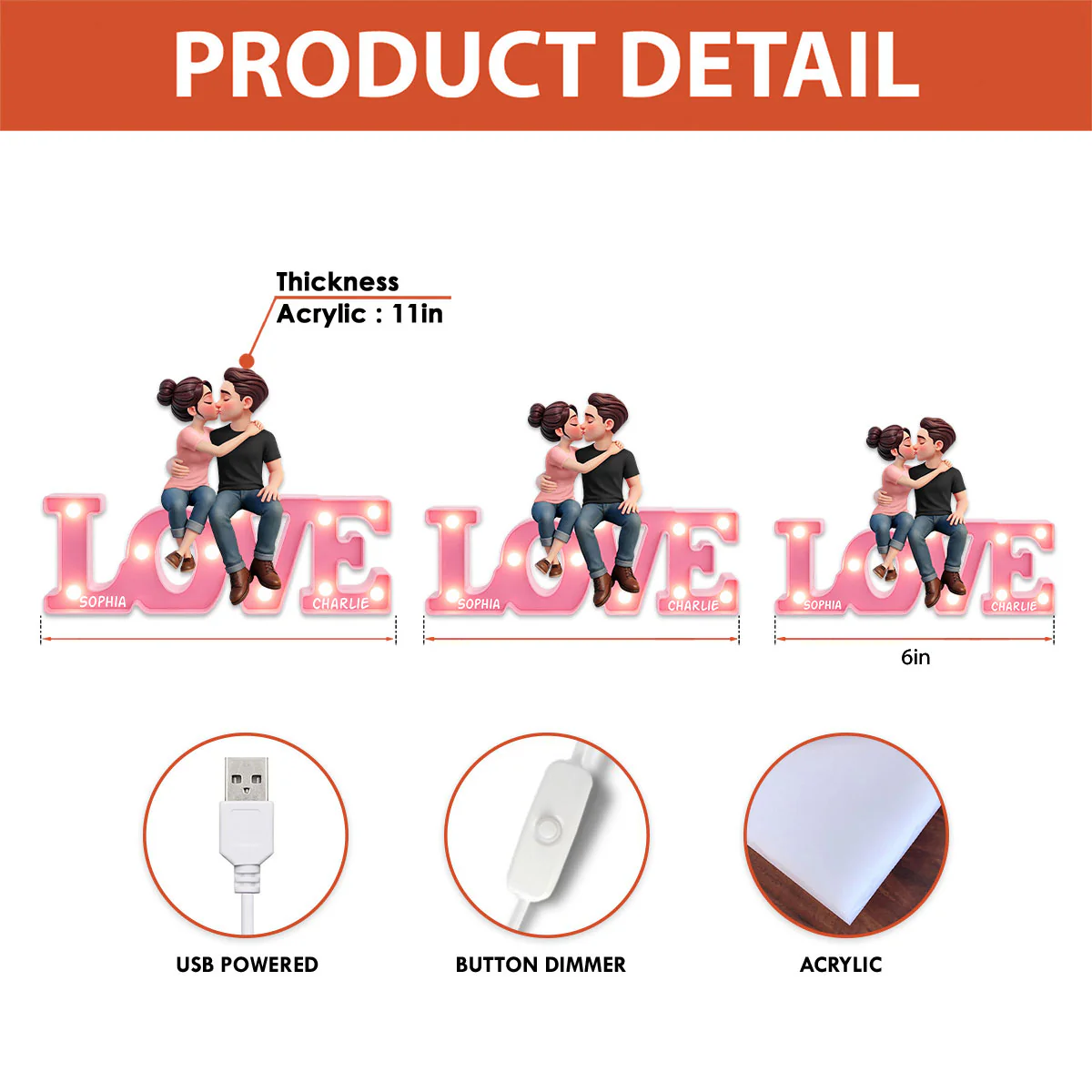 Everlasting LOVE Couple Sitting Kissing - Personalized Light Box - Valentine's Day Gift For Couple, For Him, For Her - Image 7