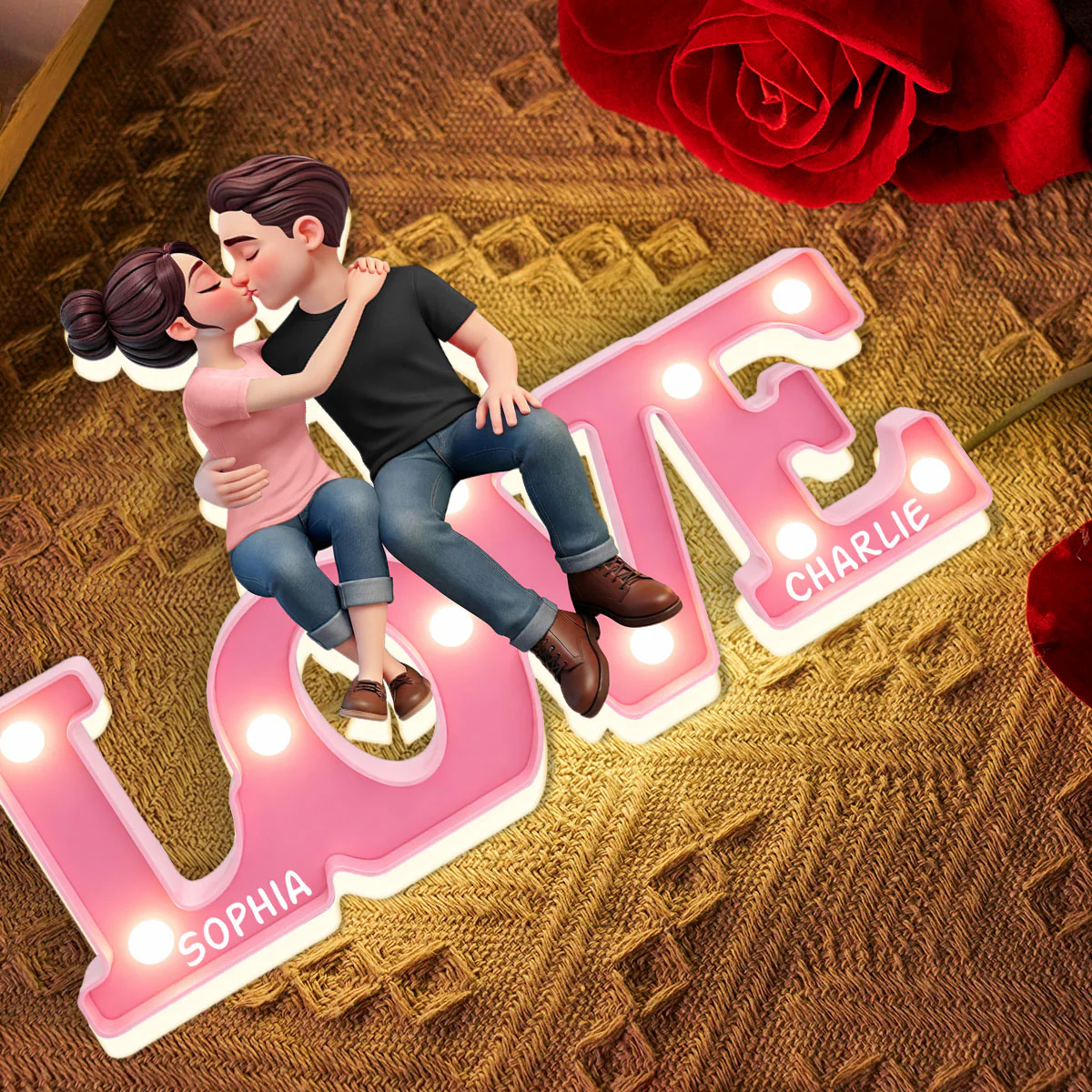 Everlasting LOVE Couple Sitting Kissing - Personalized Light Box - Valentine's Day Gift For Couple, For Him, For Her - Image 8