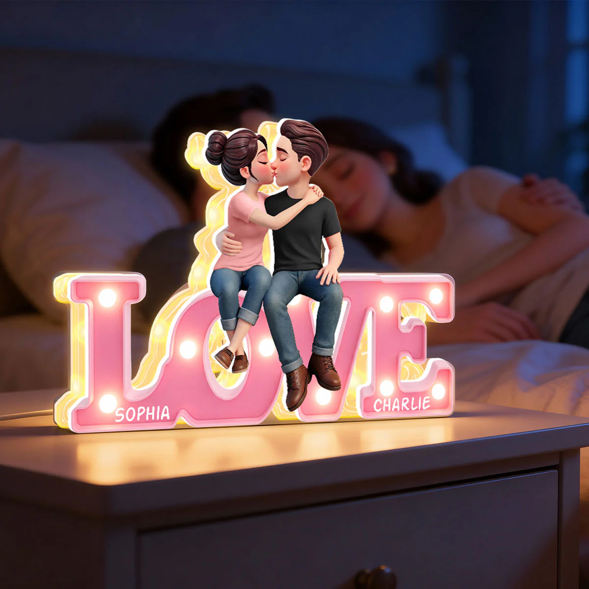 Everlasting LOVE Couple Sitting Kissing - Personalized Light Box - Valentine's Day Gift For Couple, For Him, For Her - Image 9