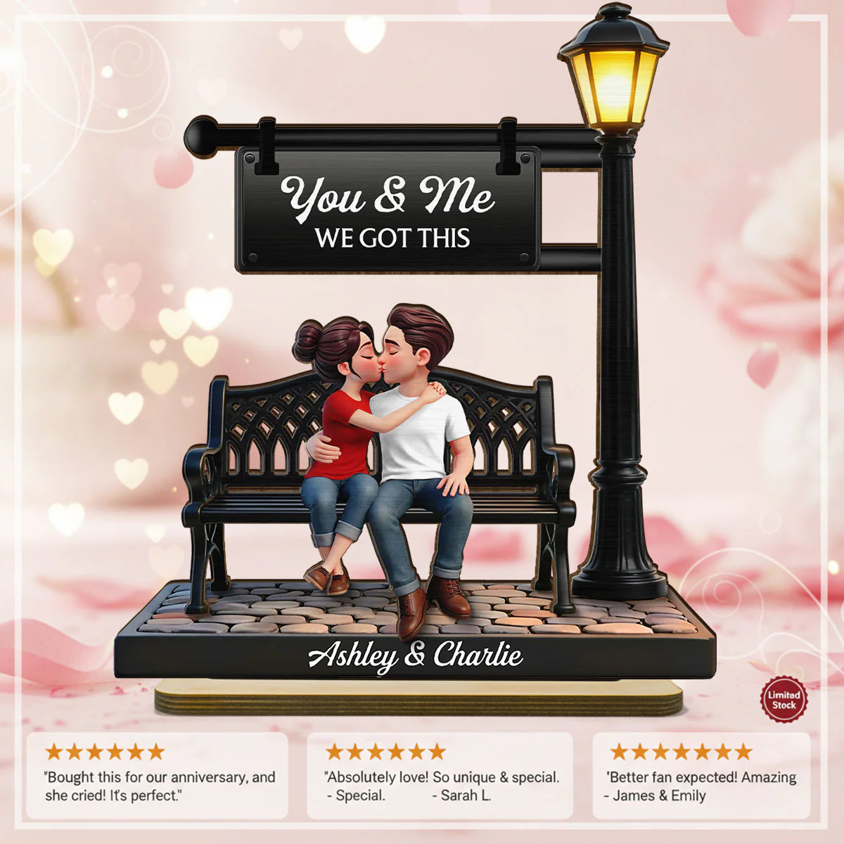 Everlasting Love Couple Sitting Kissing Under Lamp Post - Personalized 2-Layered Wooden Plaque - Heartfelt Gift For Couple - Image 10