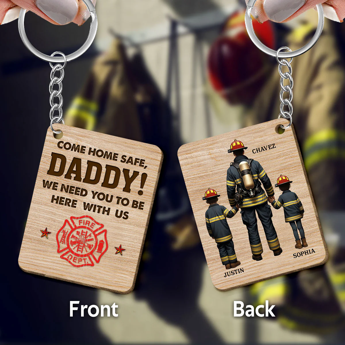 Everyday Hero Keychain, Celebrating the Best Dad Ever, Personalized Wooden Keychain - Image 3