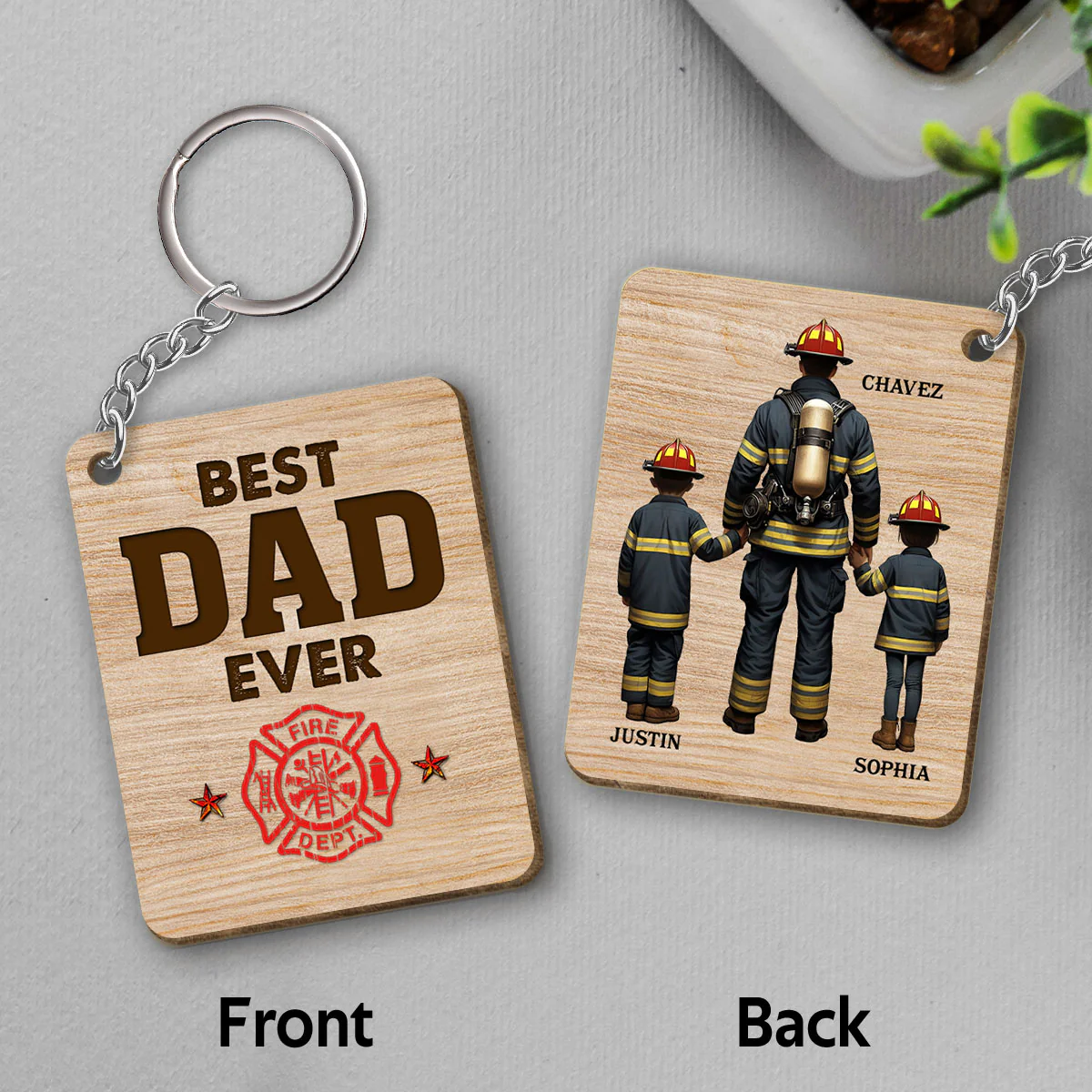 Everyday Hero Keychain, Celebrating the Best Dad Ever, Personalized Wooden Keychain - Image 4