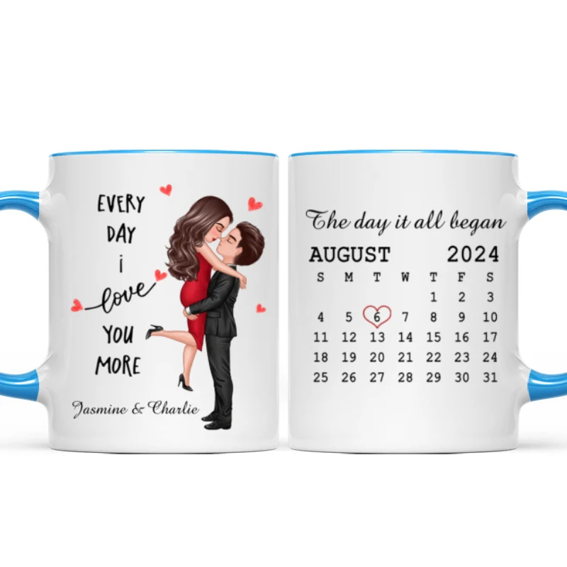 Everyday I Love You More Couple Hugging Kissing Calendar Keepsake Gift Personalized Mug - Image 10