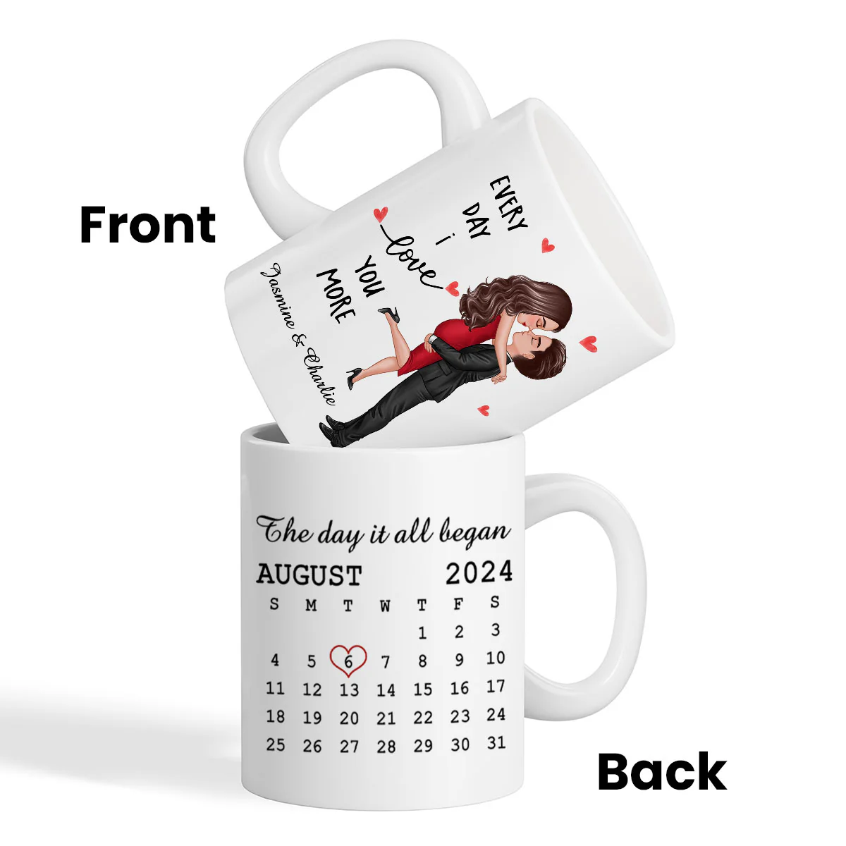 Everyday I Love You More Couple Hugging Kissing Calendar Keepsake Gift Personalized Mug - Image 5