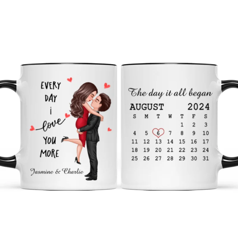 Everyday I Love You More Couple Hugging Kissing Calendar Keepsake Gift Personalized Mug - Image 7