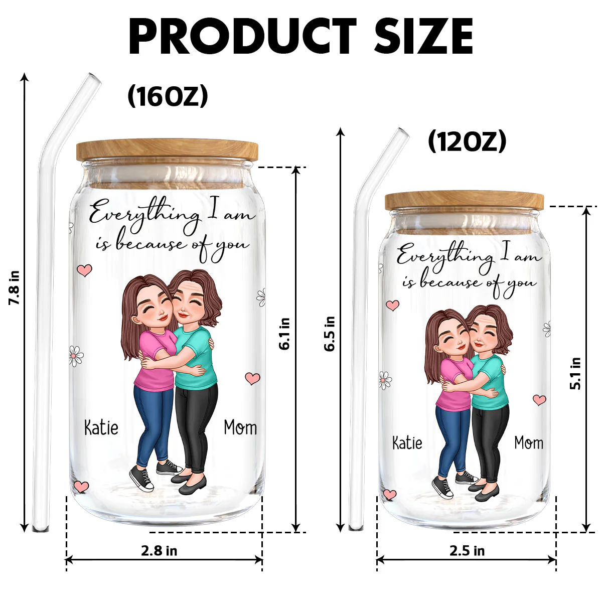 Everything I Am Is Because Of You Gift For Mom Personalized Clear Glass Can - Image 6