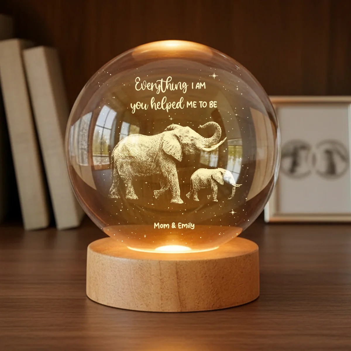 Everything I Am You Helped Me To Be Elephant - Personalized Crystal Ball LED Night Light - Birthday, Mother's Day Gift For Mom - Image 2