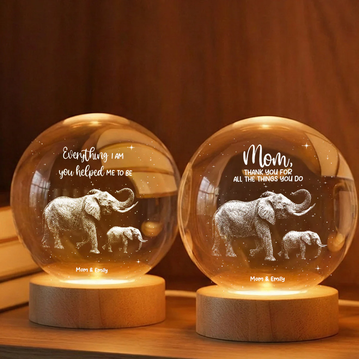 Everything I Am You Helped Me To Be Elephant - Personalized Crystal Ball LED Night Light - Birthday, Mother's Day Gift For Mom - Image 3