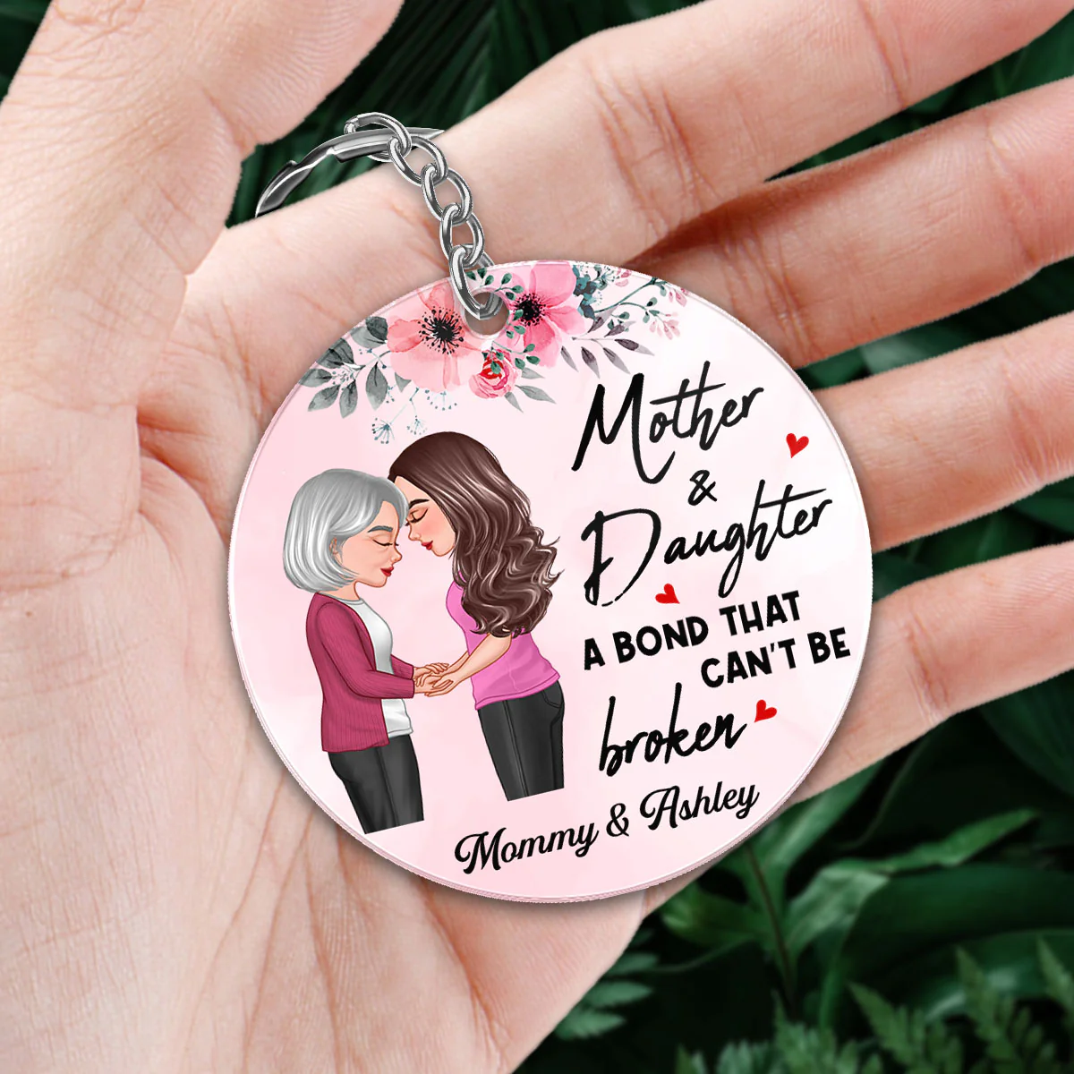 Everything I Am You Helped Me To Be Floral Mom Daughter Holding Hand Calendar Personalized Acrylic Keychain - Image 3
