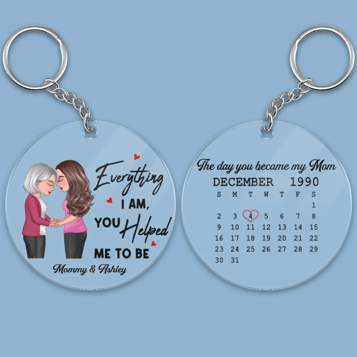 Everything I Am You Helped Me To Be Floral Mom Daughter Holding Hand Calendar Personalized Acrylic Keychain - Image 4