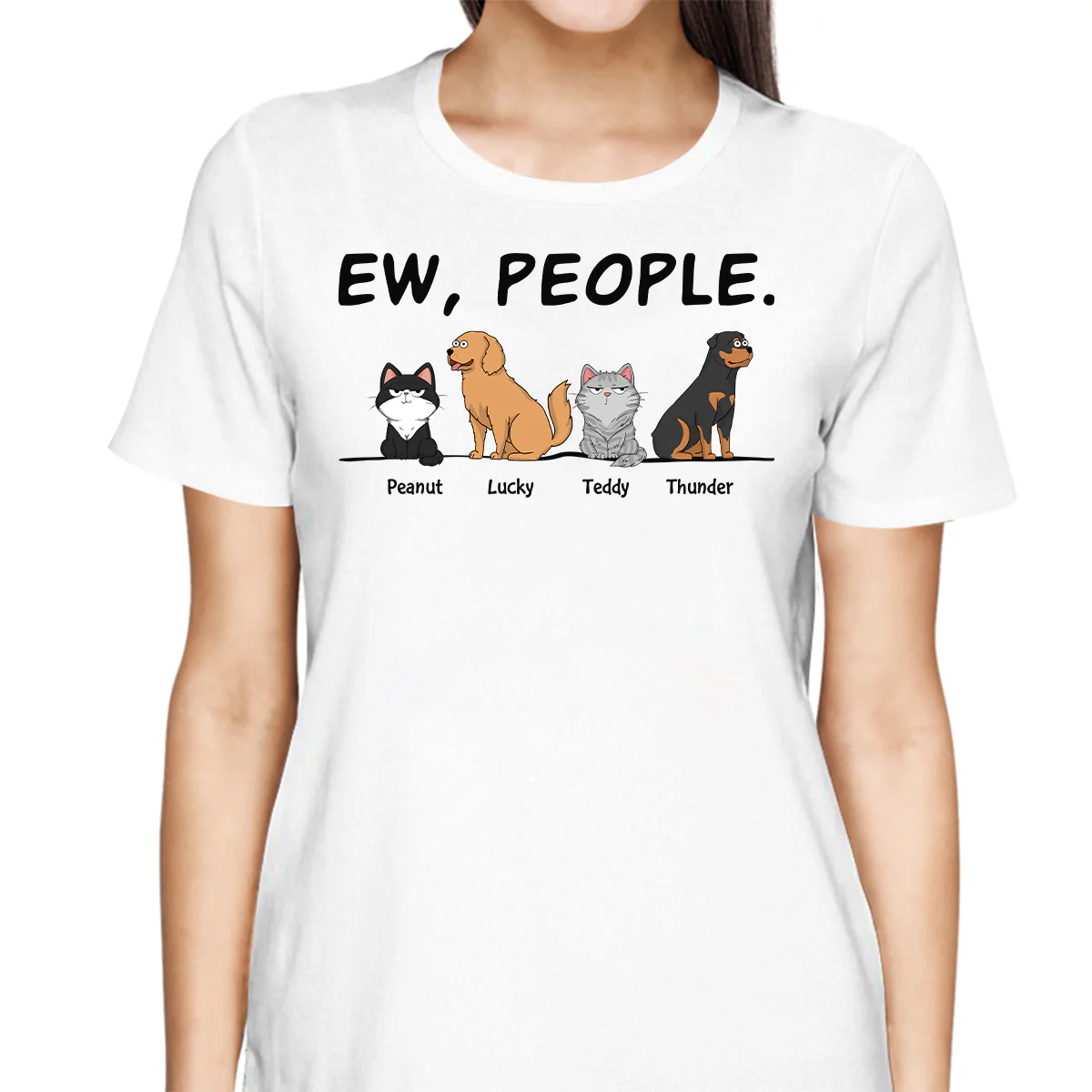 Ew People Funny Dogs Cats Cartoon Personalized Shirt - Image 2