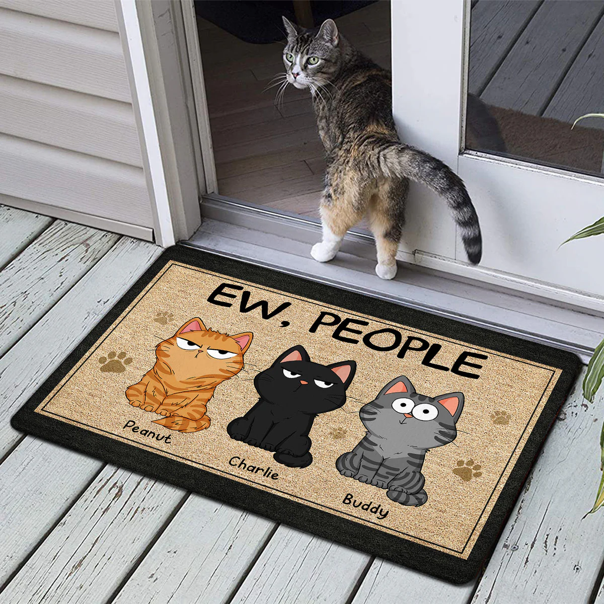 Ew People Funny Fluffy Cat Expression Gift For Cat Lover Personalized Doormat - Image 2