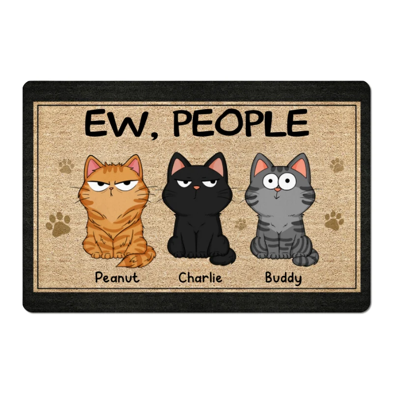 Ew People Funny Fluffy Cat Expression Gift For Cat Lover Personalized Doormat - Image 5