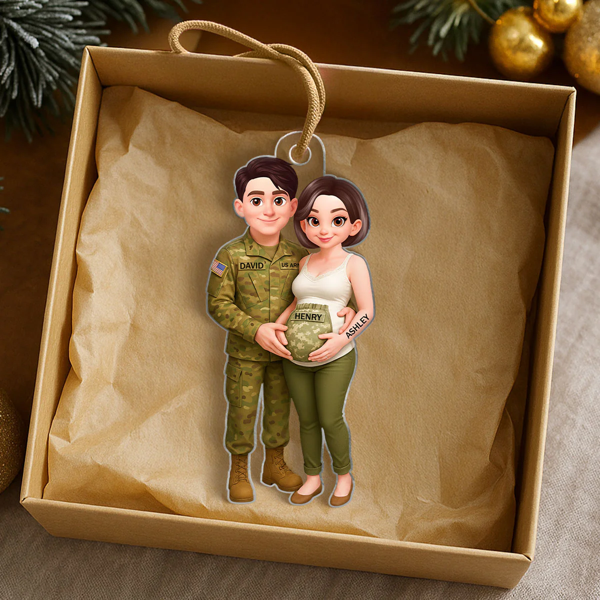 Expecting Army Parents - Personalized Acrylic Ornament - Special Gift for Expecting Parents, for Him, for Her - Image 4